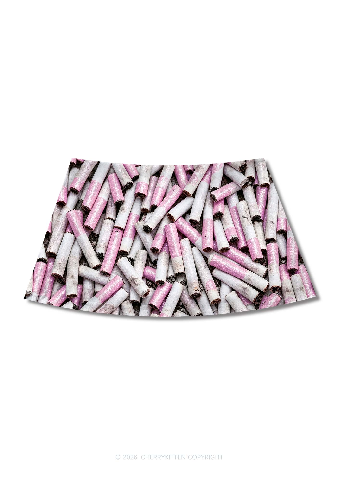 Pink White Cigarette Y2K Print Mini Skirt Cherrykitten