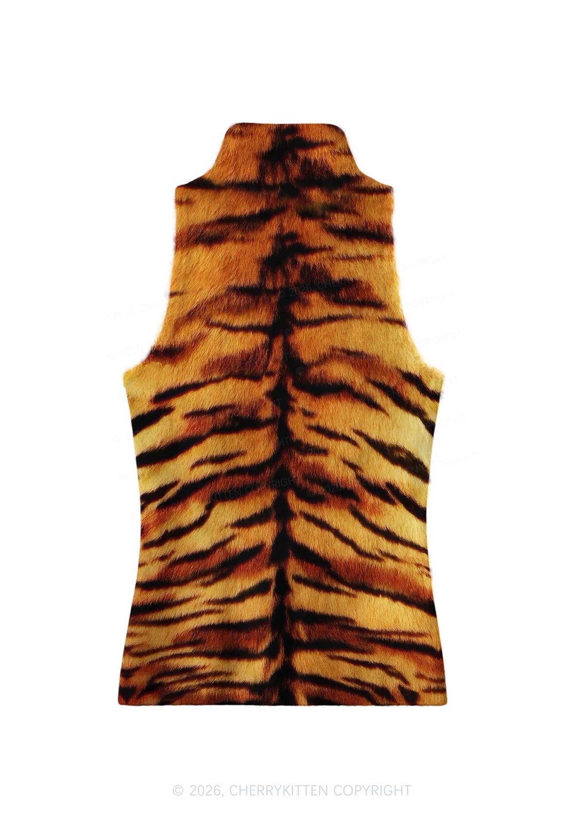 Wild Tiger Texture Y2K Knit Turtleneck Tank Top Cherrykitten