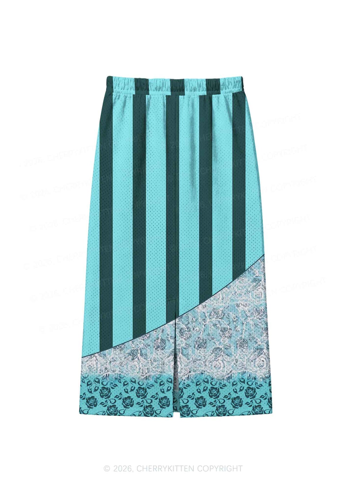 Locally Hated Green Stripes Y2K Sport Jersey Drawstring Midi Skirt Cherrykitten