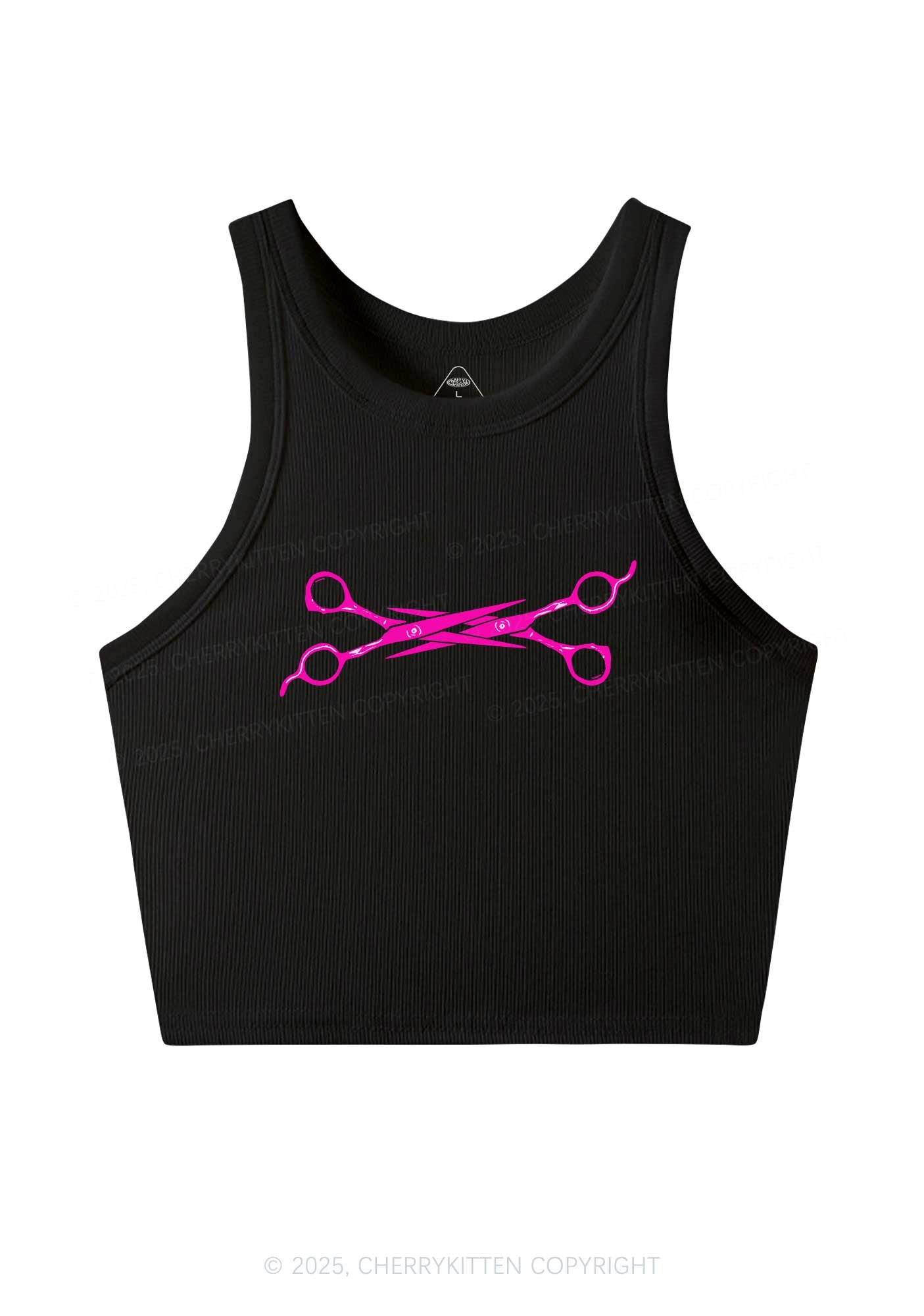Pink Scissor Y2K Crop Tank Top Cherrykitten