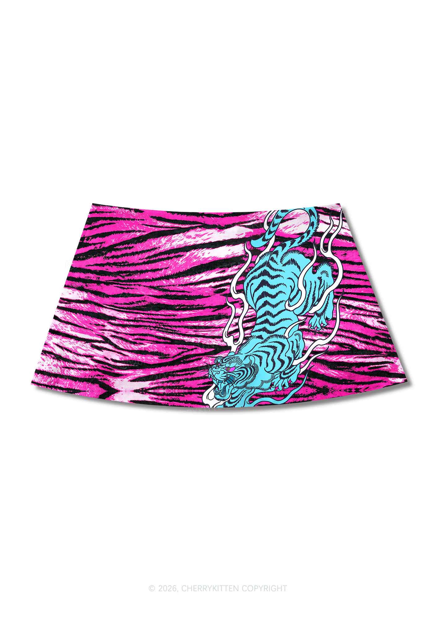 Blue Tiger Pink Zebra Stripe Y2K Print Mini Skirt Cherrykitten