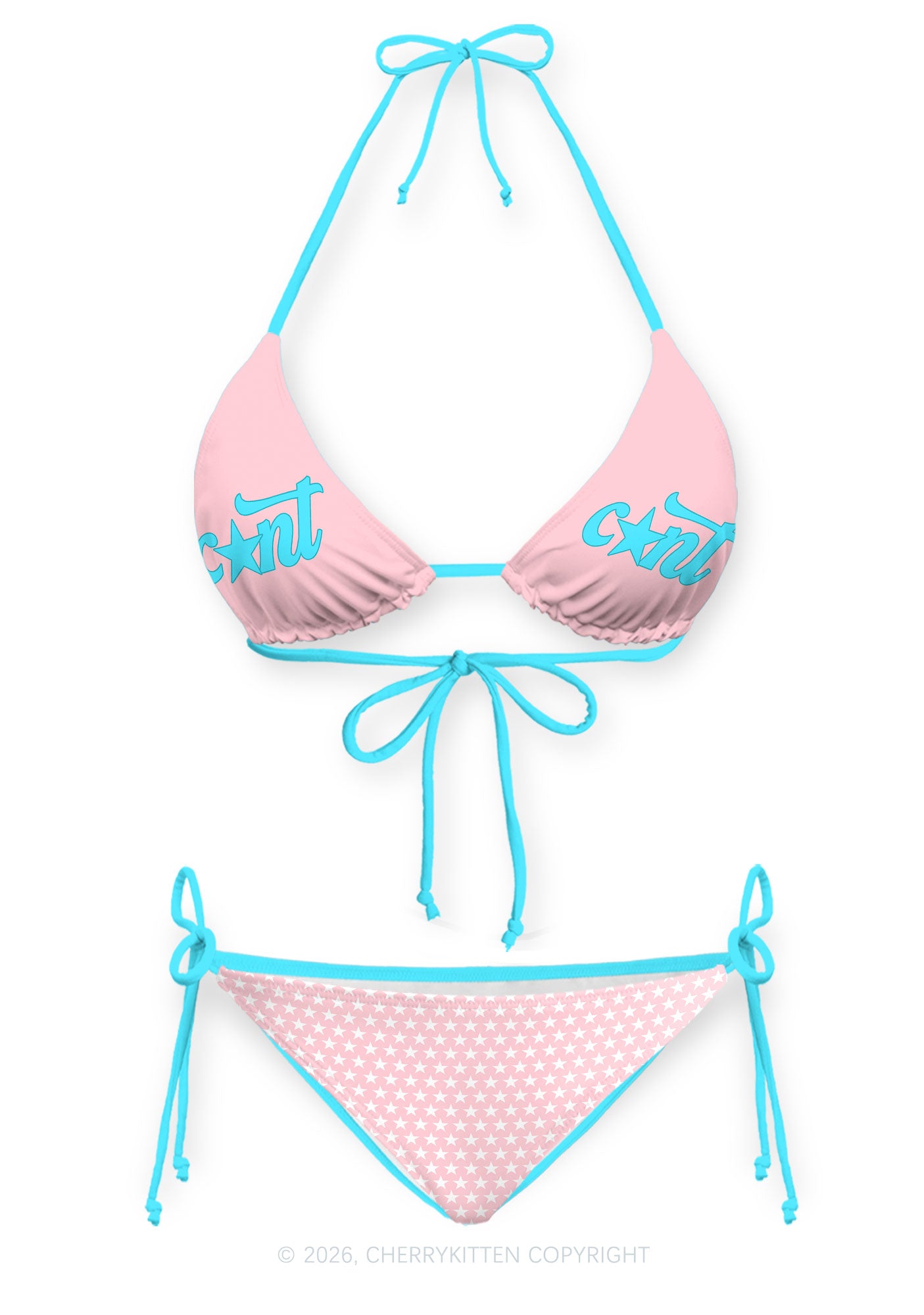 Blue Cxxt Star Y2K Print Bikini Set Cherrykitten