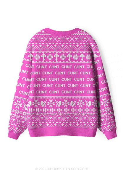 Pink Cxxt Y2K Christmas Cardigan Knit Sweatshirt Cherrykitten