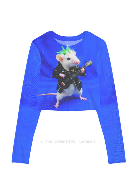 Guitar Playing Ratz Y2K Mesh Long Sleeve Crop Top Cherrykitten
