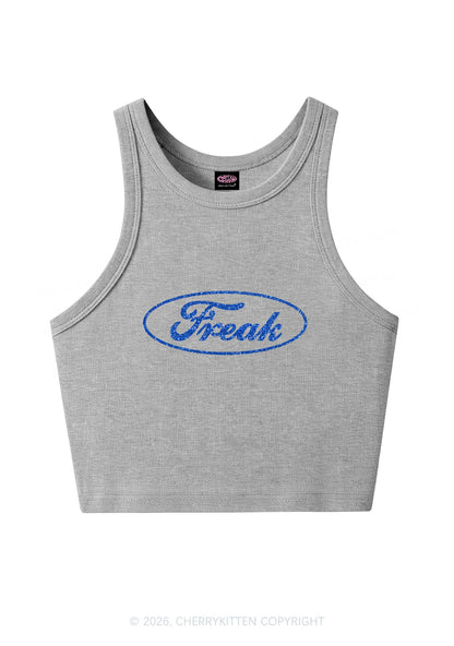 Glitter Oval Freak Y2K Crop Tank Top Cherrykitten