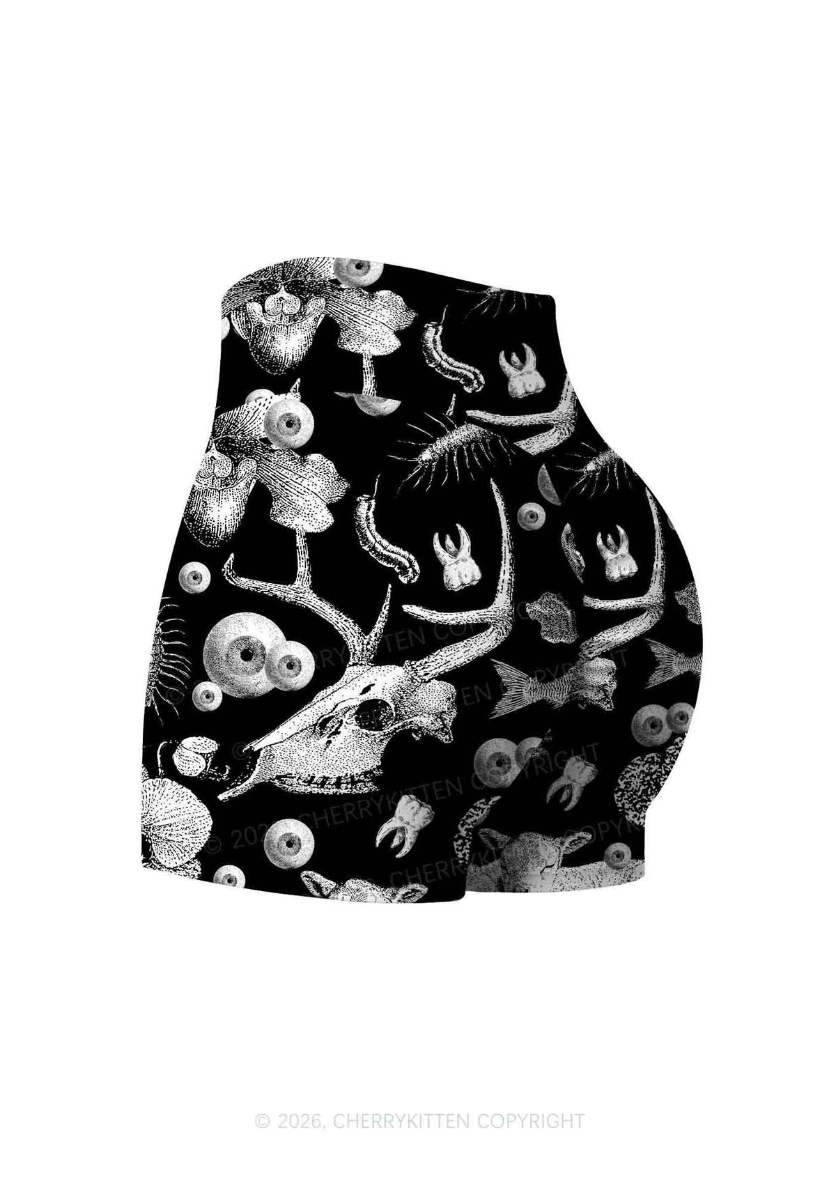 Halloween Dark Sheep Bone Y2K Print Yoga Shorts Cherrykitten