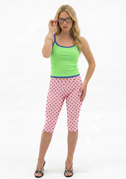 Brown Dots On Pink Y2K Print Capri Pants Cherrykitten
