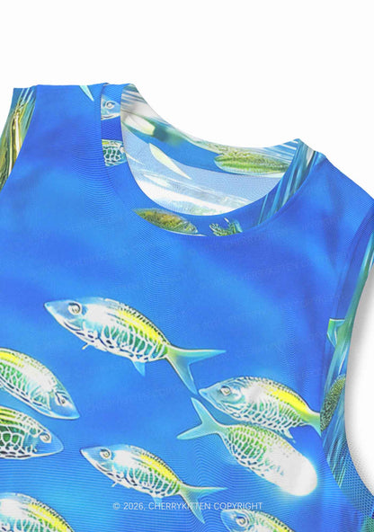Undersea Fish Y2K Mesh Muscle Tank Cherrykitten