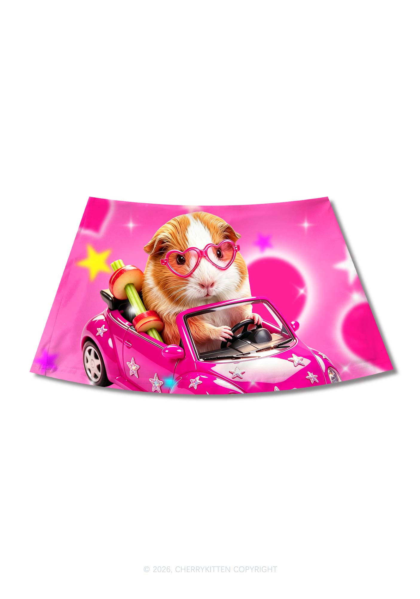 Pink Car Guinea Pig Y2K Print Mini Skirt Cherrykitten