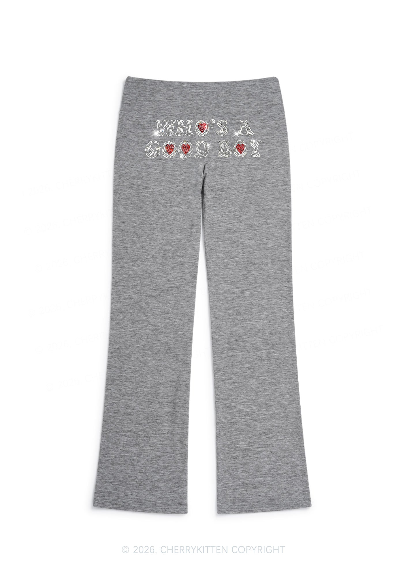 Rhinestone Whos A Good Boy Y2K Low Rise Drawstring Flare Pants Cherrykitten