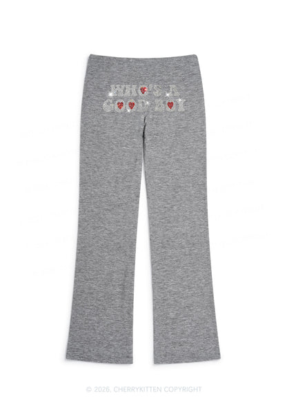 Rhinestone Whos A Good Boy Y2K Low Rise Drawstring Flare Pants Cherrykitten
