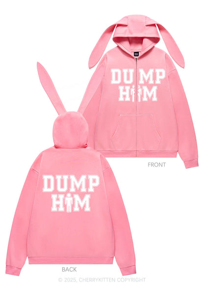 Dump Him Y2K Bunny Ear Zip Hoodie Cherrykitten