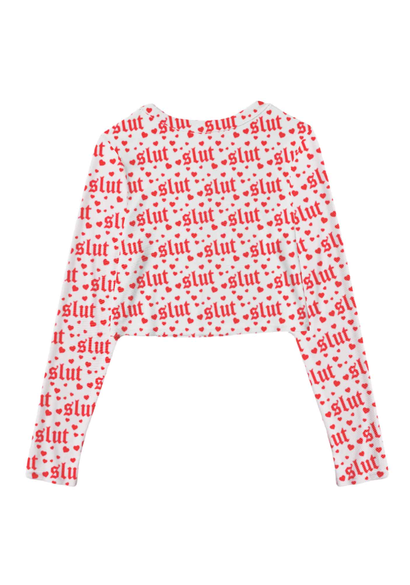 Slxt Red Heart Y2K Mesh Long Sleeve Crop Top Cherrykitten