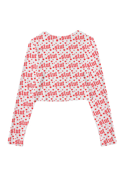 Slxt Red Heart Y2K Mesh Long Sleeve Crop Top Cherrykitten