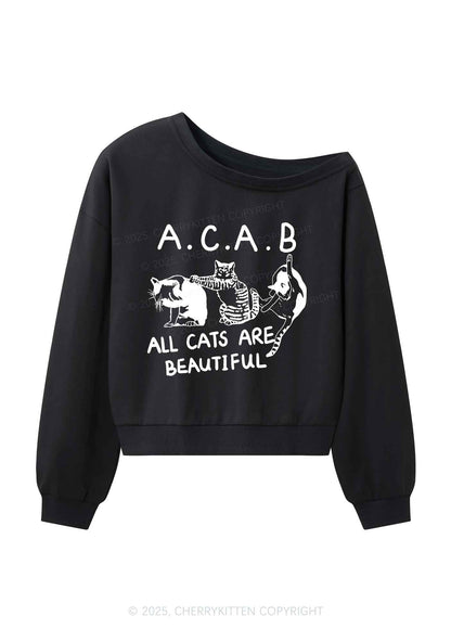 ACAB Cats Y2K Off Shoulder Sweatshirts Cherrykitten