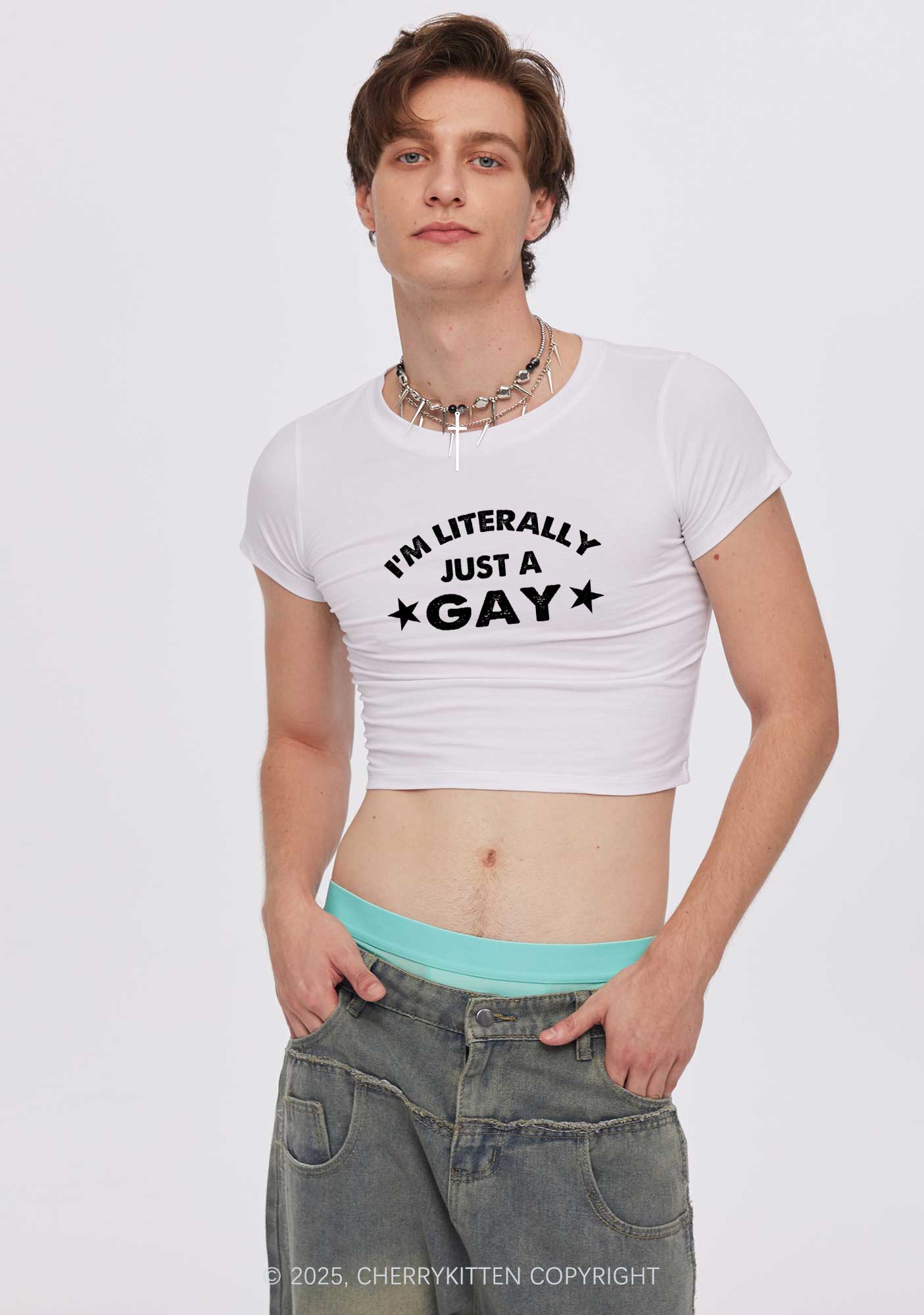 Literally Just A Gay Pride Y2K Baby Tee Cherrykitten