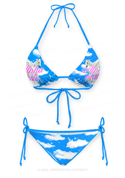 Blue Sky Alpha Male Unicorn Y2K Print Bikini Set Cherrykitten