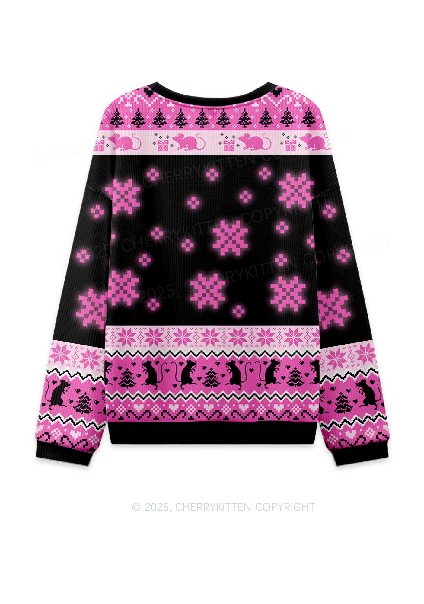 Hot Pink Ratz Y2K Christmas Knit Sweatshirt Cherrykitten