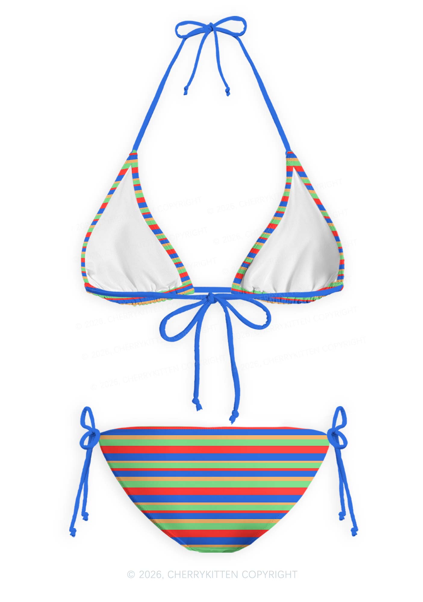 Rainbow Horizontal Stripe Y2K Print Bikini Set Cherrykitten