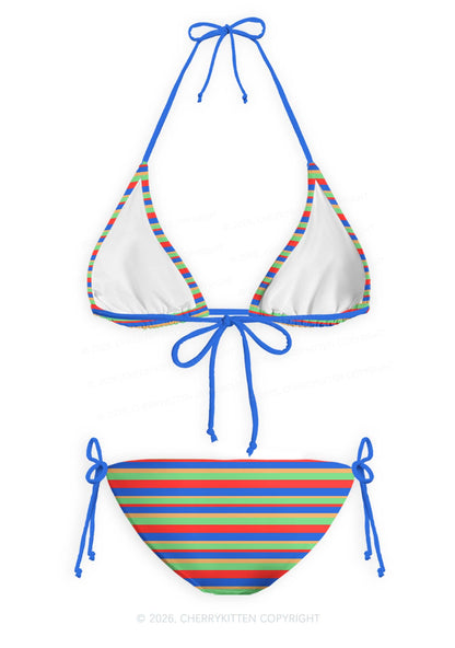 Rainbow Horizontal Stripe Y2K Print Bikini Set Cherrykitten