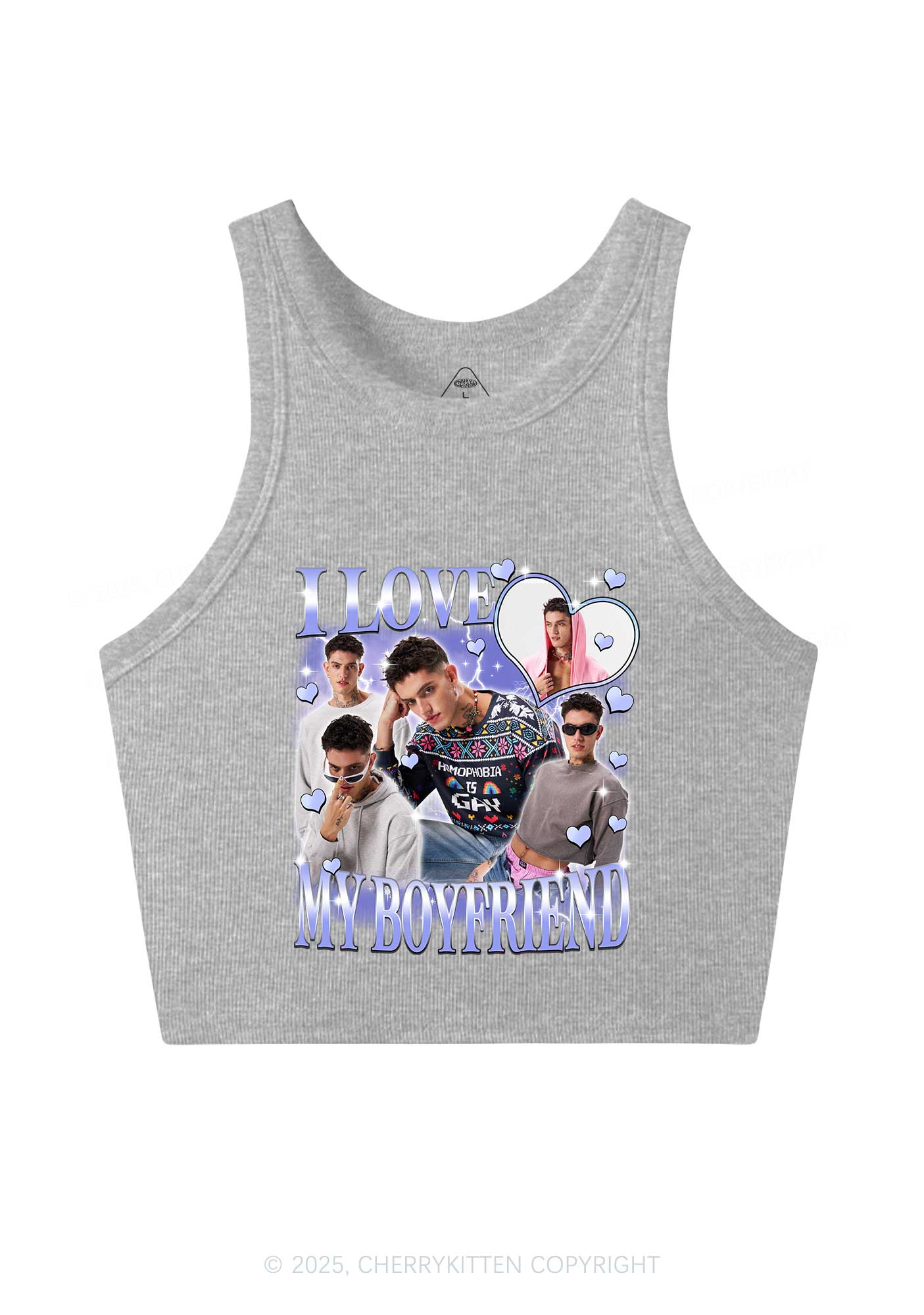 Custom Sparkly Heart I Love BF GF Y2K Crop Tank Top Cherrykitten