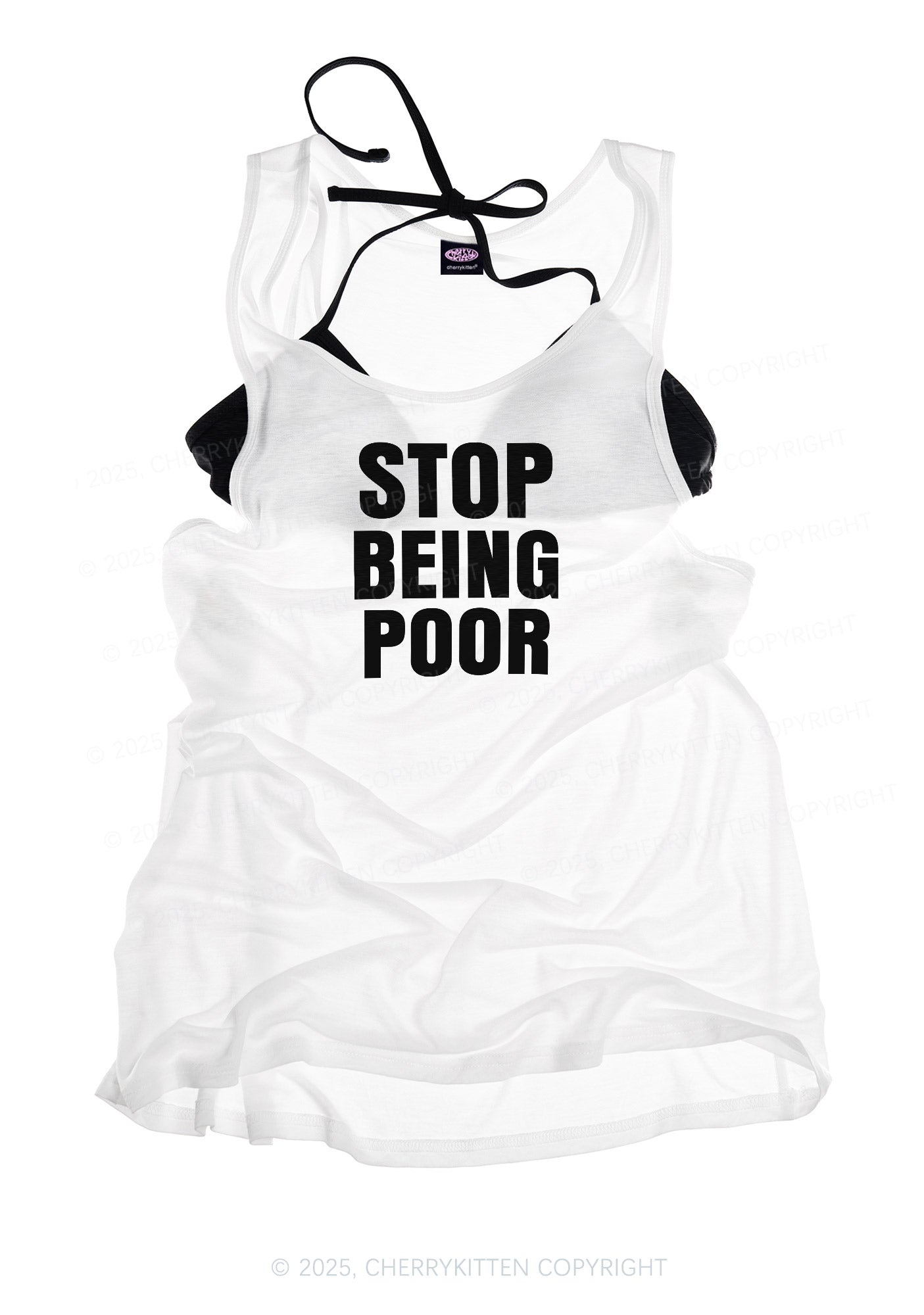 Stop Being Poor Y2K Sheer Boyfriend Tank Cherrykitten