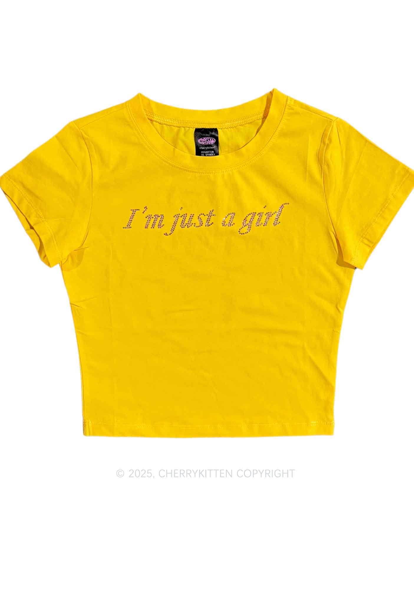 Rhinestone Just A Girl Y2K Baby Tee Cherrykitten
