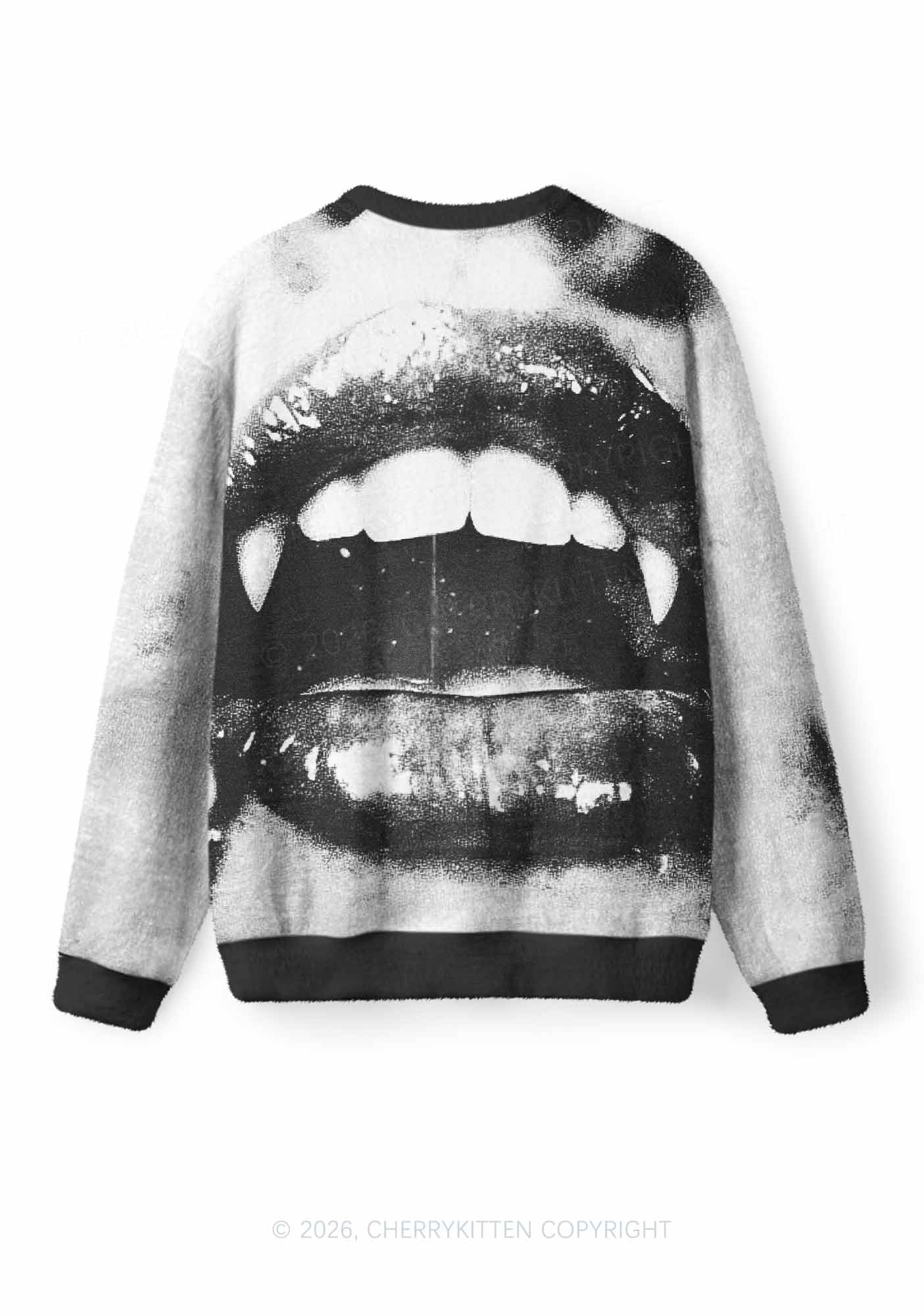 Halloween Vampire Lips Y2K Knit Sweatshirt Cherrykitten
