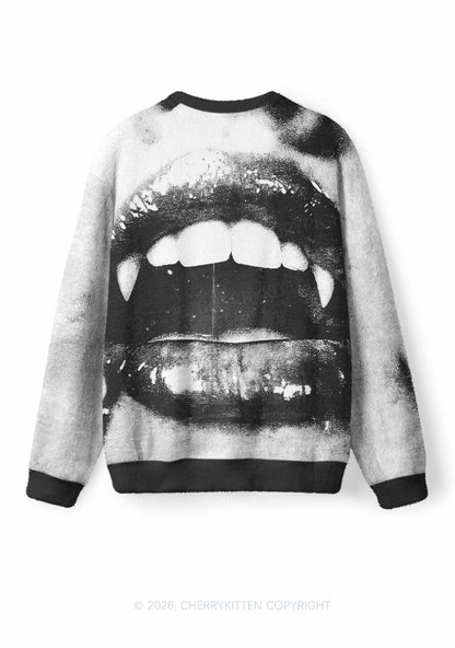 Halloween Vampire Lips Y2K Knit Sweatshirt Cherrykitten