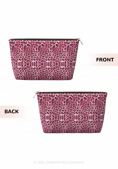 Pink Leopard Y2K Leather Makeup Bag Cherrykitten