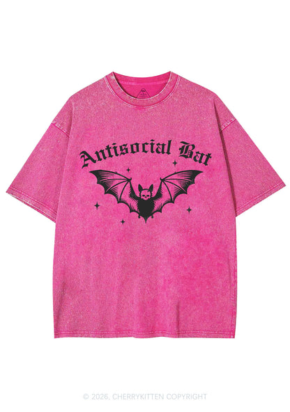 Halloween Antisocial Bat Y2K Shirts Washed Tee Cherrykitten