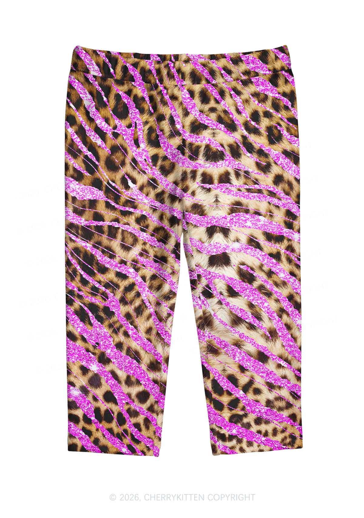 Sparkle Pink Leopard Y2K Print Capri Pants Cherrykitten