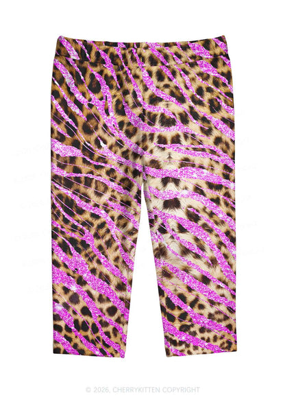 Sparkle Pink Leopard Y2K Print Capri Pants Cherrykitten
