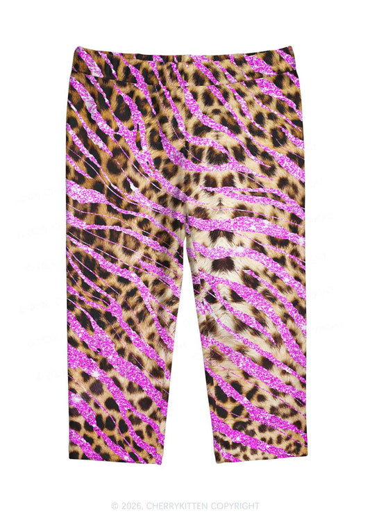 Sparkle Pink Leopard Y2K Print Capri Pants Cherrykitten