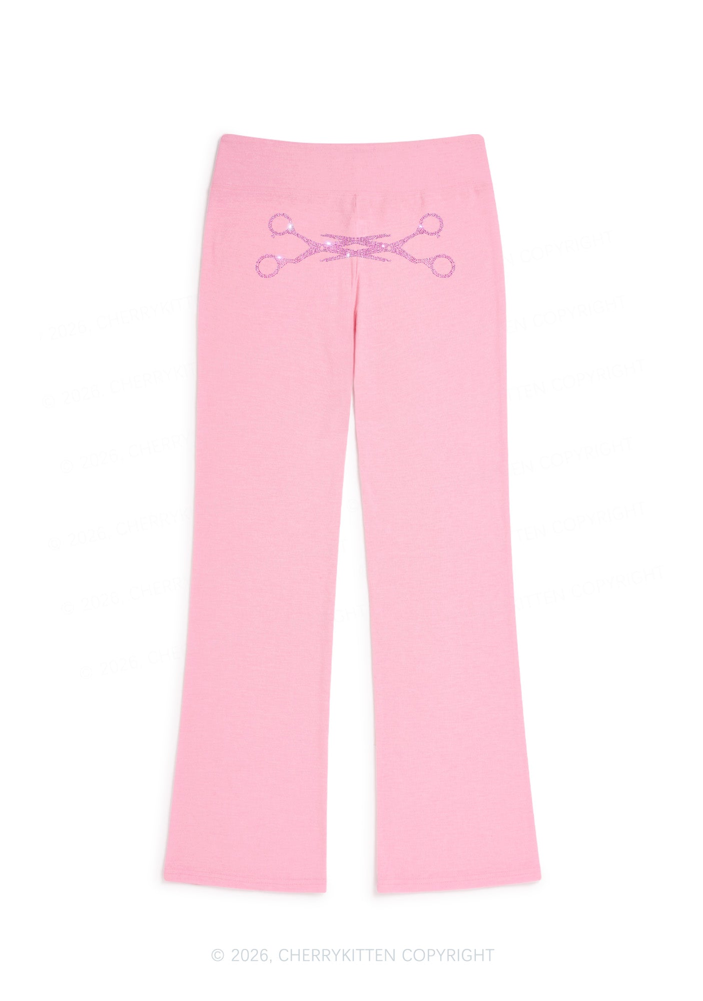 Rhinestone Pink Scissor Pride Y2K Low Rise Drawstring Flare Pants Cherrykitten