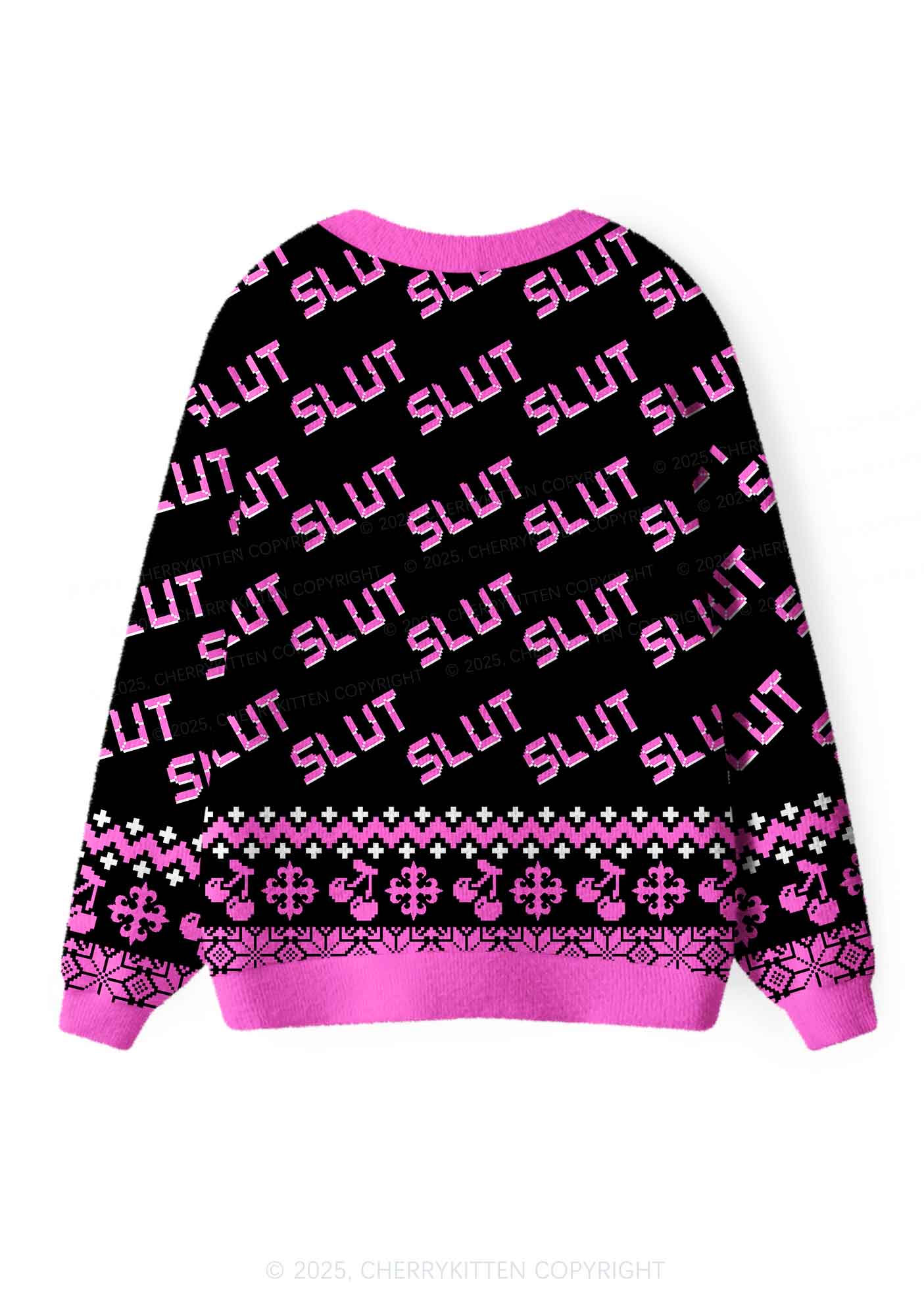 Hot Pink Slxt Y2K Christmas Cardigan Knit Sweatshirt Cherrykitten
