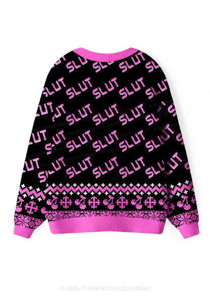 Hot Pink Slxt Y2K Christmas Cardigan Knit Sweatshirt Cherrykitten