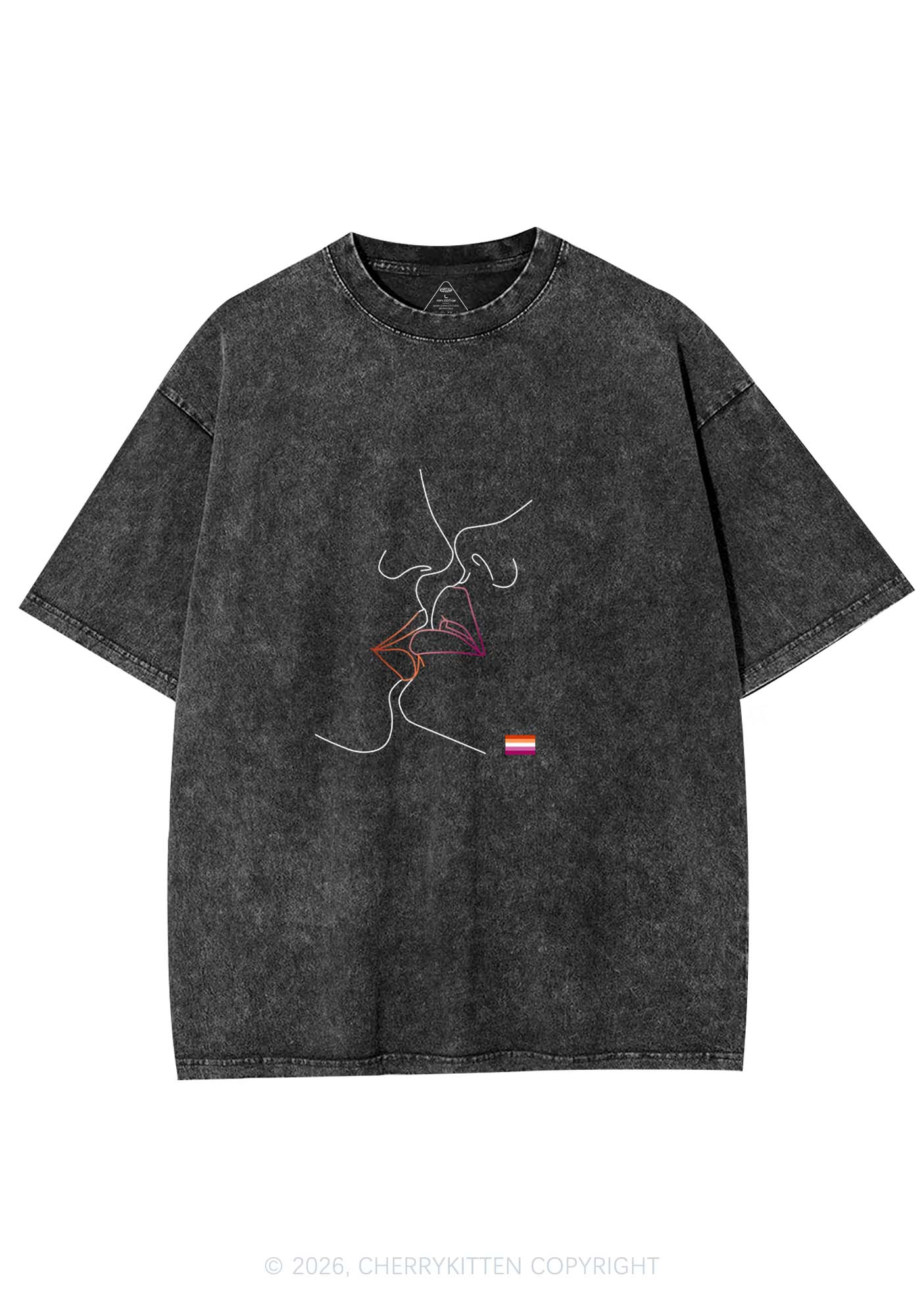 Lesbian Kiss Pride Y2K Shirts Washed Tee Cherrykitten