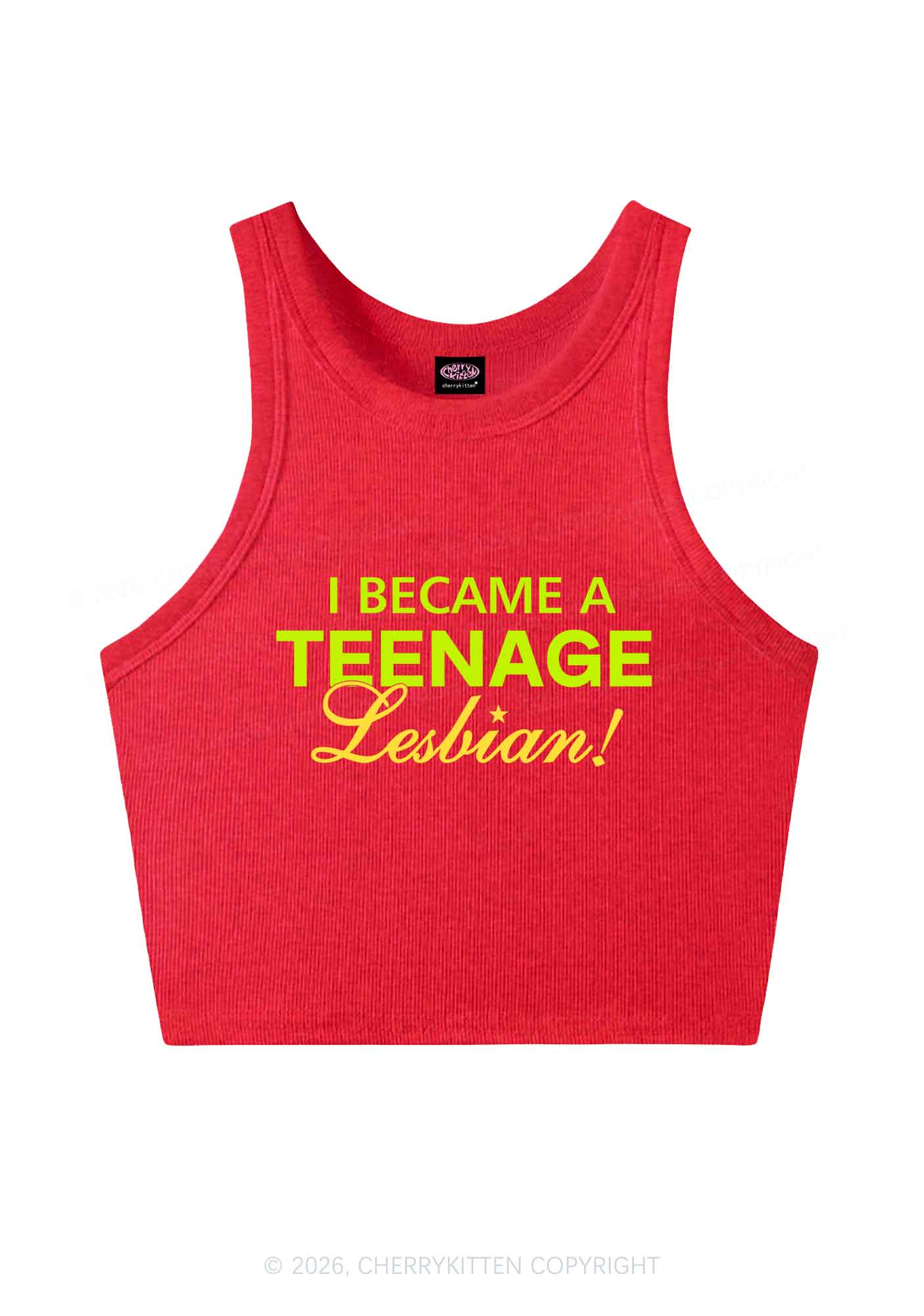 I Became A Teenage Lesbian Pride Y2K Crop Tank Top Cherrykitten
