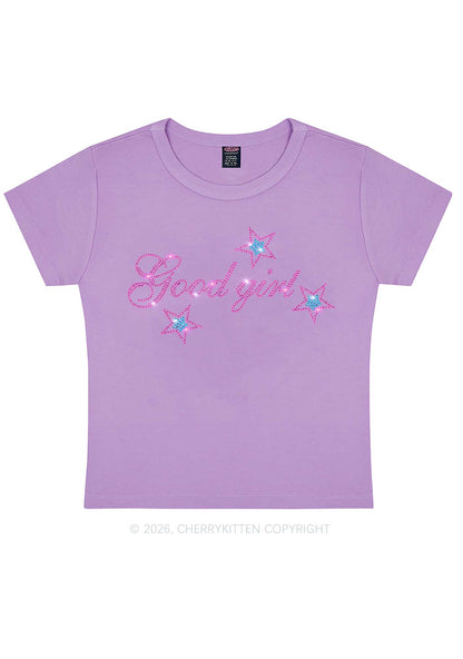 Rhinestone Good Girl Pink Star Y2K Baby Tee Cherrykitten