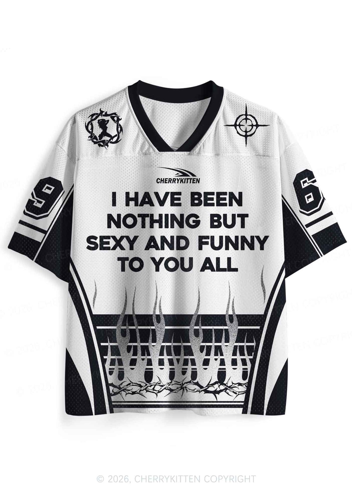 White I Have Been Funny Y2K Sport Jersey Shirts Cherrykitten