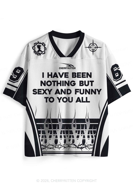 White I Have Been Funny Y2K Sport Jersey Shirts Cherrykitten