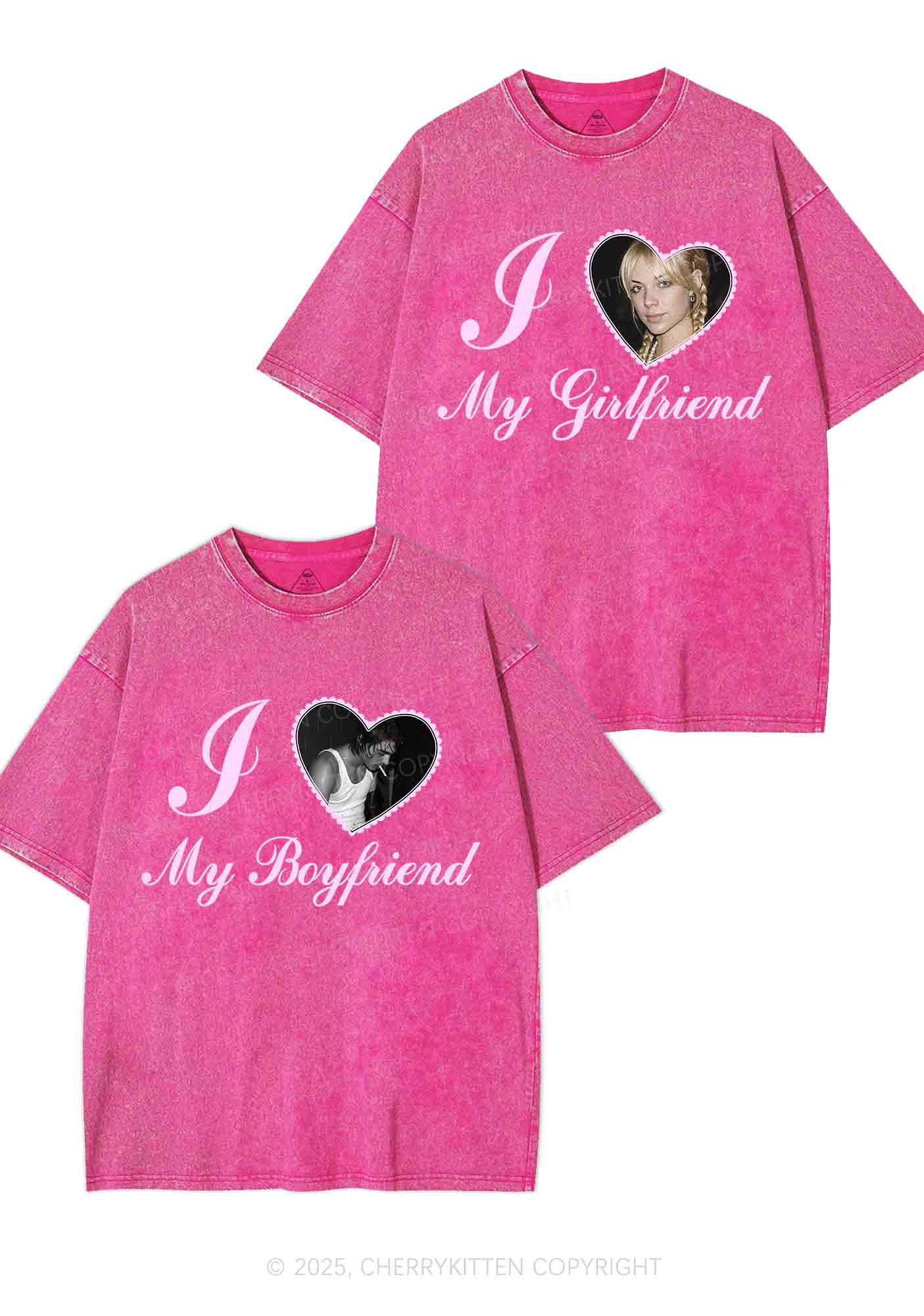 Custom Heart My BF GF Y2K Valentine's Day Washed Tee Cherrykitten