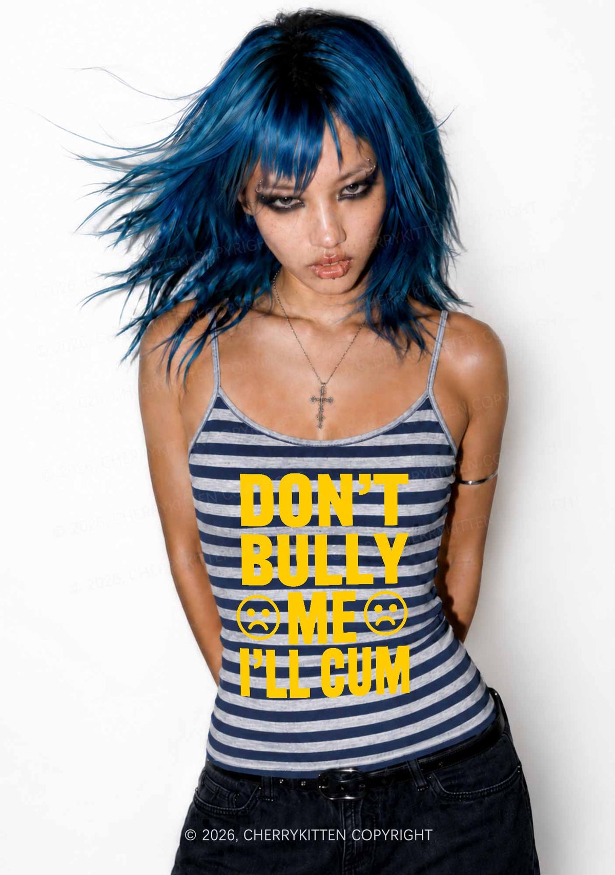 Dont Bully Me Y2K Navy Grey Striped Spaghetti Strap Cami Cherrykitten