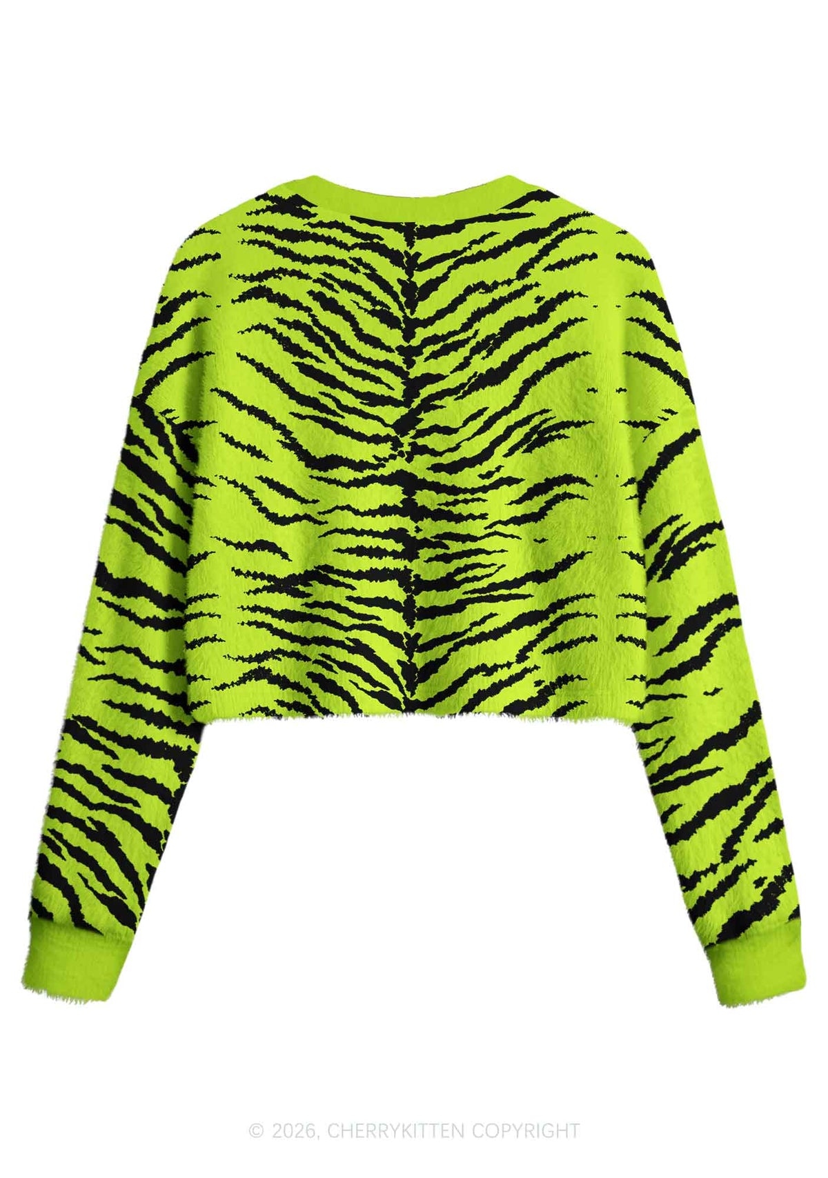 Green Zebra Y2K Crop Knit Sweatshirt Cherrykitten