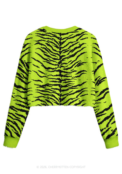 Green Zebra Y2K Crop Knit Sweatshirt Cherrykitten