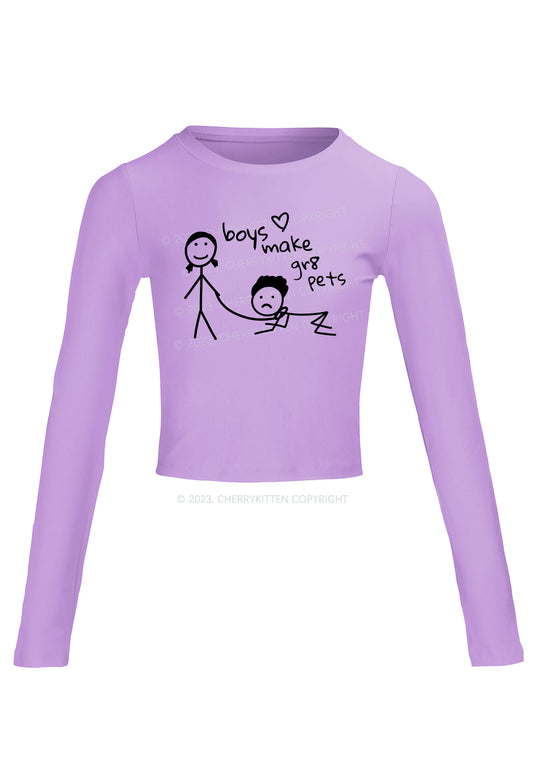Boys Make Gr8 Pets Long Sleeve Crop Top Cherrykitten