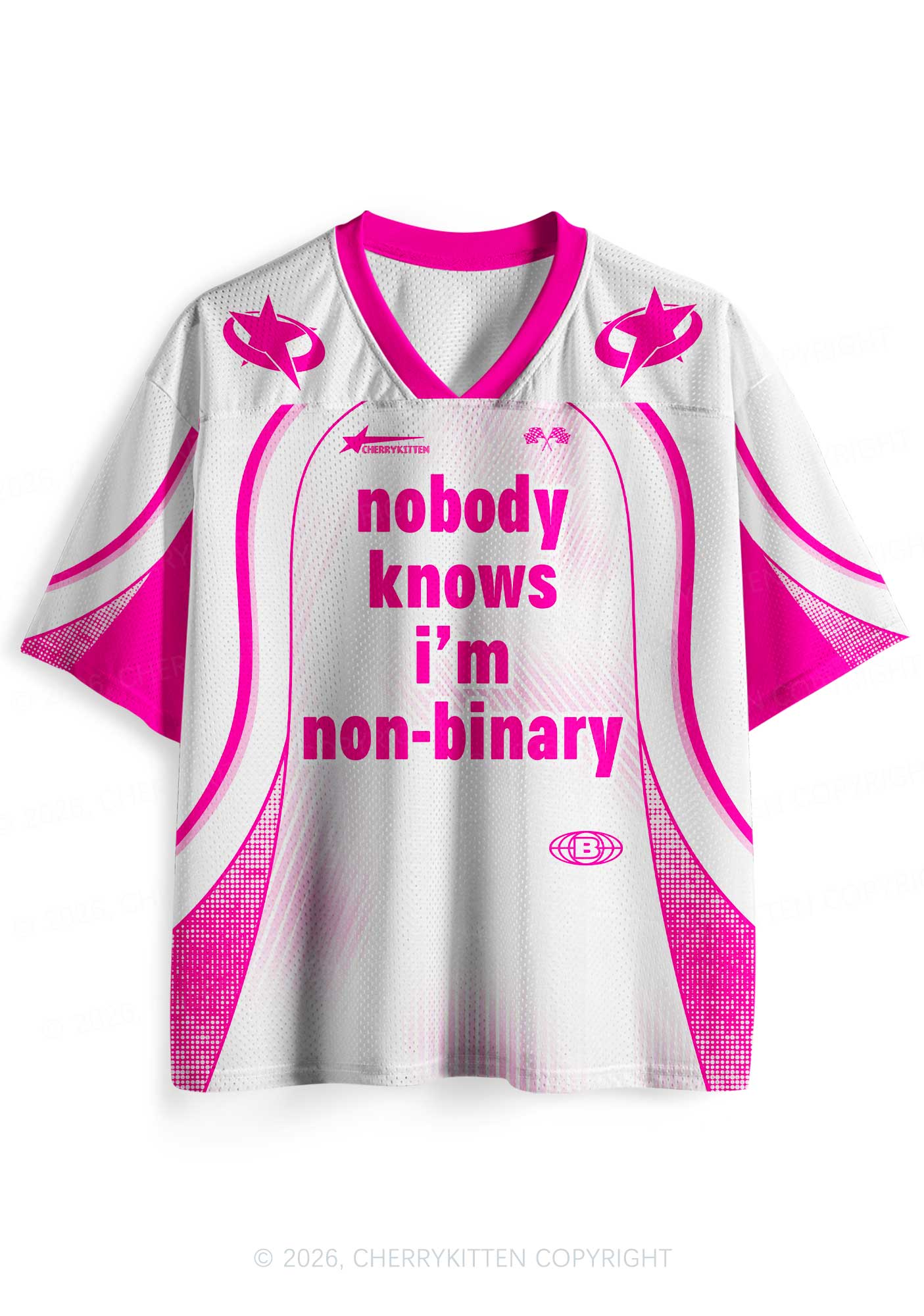 Nobody Knows Im Nonbinary Pride Y2K Sport Jersey Shirts Cherrykitten