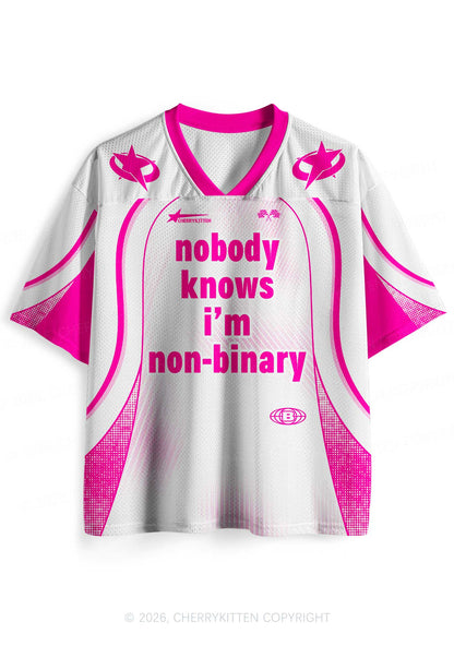 Nobody Knows Im Nonbinary Pride Y2K Sport Jersey Shirts Cherrykitten
