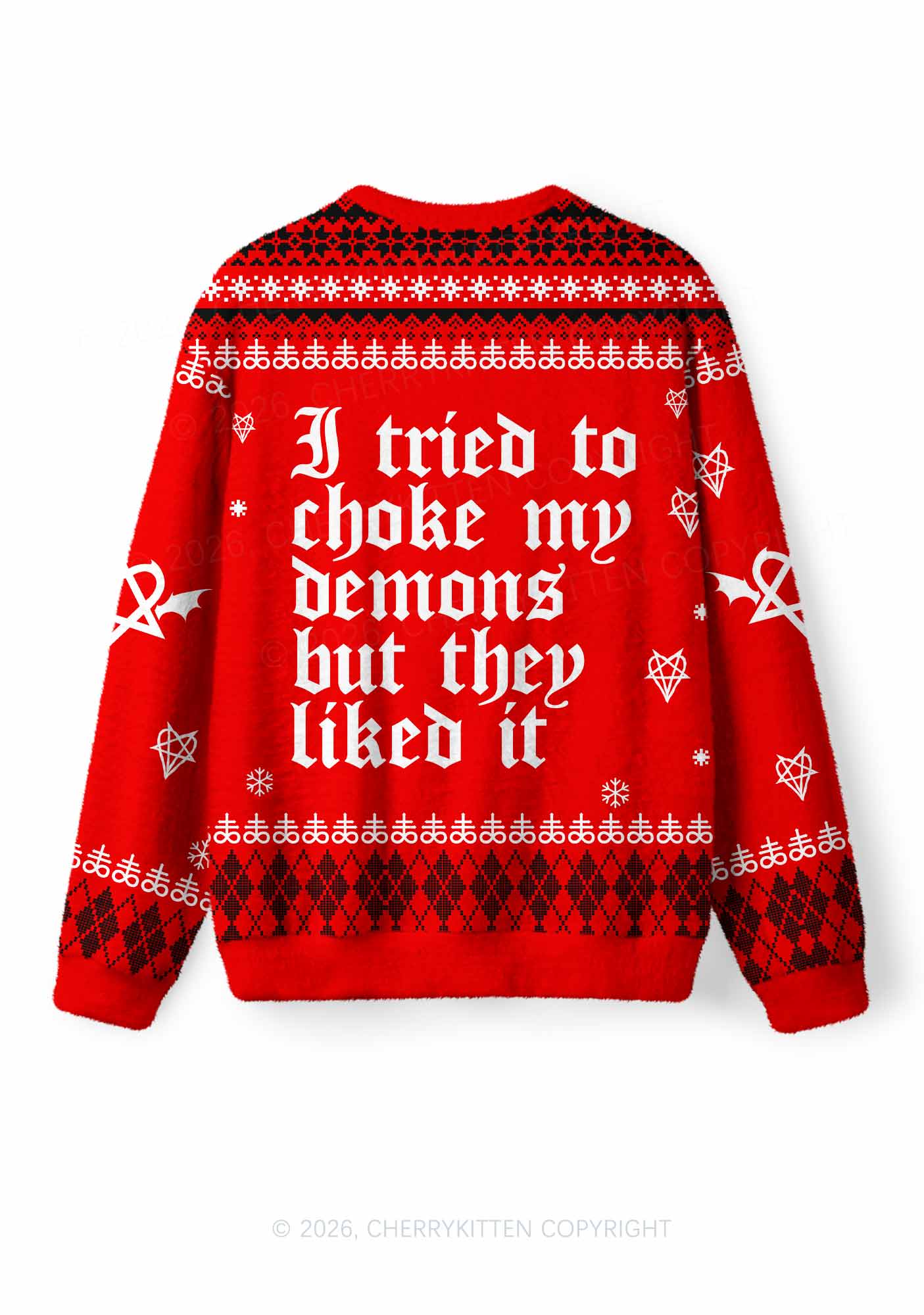 Halloween Choke Demons They Liked Y2K Christmas Knit Sweatshirt Cherrykitten